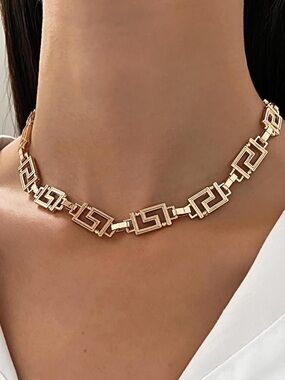 Anthropologie Gold Greek Key Link Necklace